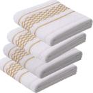 Kit 04 Pano Copa KazzaVip Atoalhado 85% Algodão Com Barra Decorada Quadriculado Bege Jacquard 45cmx70cm Branco