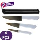 Kit 04 Pç Barra Magnetica Suporte Organizador 50cm E Jogo Com 03 Facas Cabo Plastico Cozinha Bar