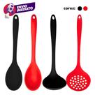 Kit 04 Pç Colher Arroz e Concha Feijão Caldos e Escumadeira Universal Silicone Panelas Teflon
