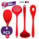 Kit 04 Pç Em Silicone Maciço Jogo Colher Peq Colher Gde Arroz Pegador Massas Concha Feijão