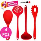 Kit 04 Pçs Silicone Maciço Jogo Colher Pequena Escumadeira Universal Pegador Massas Concha Feijão