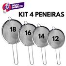 Kit 04 Peneira Aço Inox Tamanho 12 14 16 18 Utensílio Para Peneirar Polvilhar Coar Cozinha