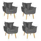 Kit 04 Poltrona Opala Sala Escritório Recepção Quarto Suede Cinza - Ninho Decor