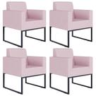 Kit 04 Poltronas Base Fixa De Metal Helô L02 Suede Rosê