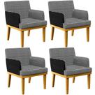 Kit 04 Poltronas Base Mel Suede Pied Poule material sintético Preto