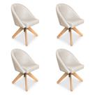 Kit 04 Poltronas Cadeira Giratória Bela Linho Bege Base de Madeira - Pallazio