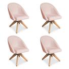 Kit 04 Poltronas Cadeira Giratória Bela Suede Rosa Bebê Base de Madeira - Pallazio Kit 04 Poltronas Cadeira Giratória Bela Suede Rosa Bebê Base de Madeira - Pallazio
