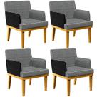 Kit 04 Poltronas Decorativa Base Mel Beatriz W01 Suede Pied Poule material sintético Preto - Lyam Decor