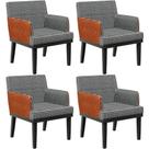 Kit 04 Poltronas Decorativa Base Preto Beatriz W01 Suede Pied Poule material sintético Camel - Lyam Decor