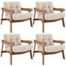 Kit 04 Poltronas Decorativa Fixa Para Sala Living Ikary L02 Canela Linho Palha - Lyam Decor