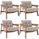 Kit 04 Poltronas Decorativa Fixa Para Sala Living Ikary L02 Canela Prime Bouclê Bege Escuro - Lyam Decor