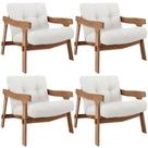 Kit 04 Poltronas Decorativa Fixa Para Sala Living Ikary L02 Canela Prime Bouclê Branco - Lyam Decor