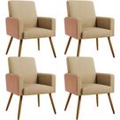 Kit 04 Poltronas Decorativa Maria W01 Pés Palito Linho Bege Escuro material sintético Camel - Lyam Decor