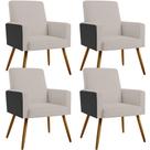 Kit 04 Poltronas Decorativa Maria W01 Pés Palito Linho Bege material sintético Preto - Lyam Decor