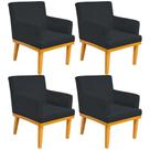 Kit 04 Poltronas Decorativa Para Sala de Estar Base Mel Beatriz W01 Material Sintético Preto - Lyam Decor