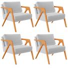 Kit 04 Poltronas Decorativa Para Sala Estar Pietra Estrutura De Madeira L02 Linho Cinza - Lyam Decor