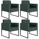 Kit 04 Poltronas Decorativa Sala Recepção Base Fixa De Metal Helô L02 Linho Verde Musgo - Lyam Decor