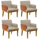 Kit 04 Poltronas Decorativas Base Mel Beatriz W01 Linho Bege material sintético Camel - Lyam Decor