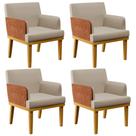 Kit 04 Poltronas Decorativas Base Mel Beatriz W01 Linho Bege Material Sintético Camel - Lyam Decor