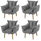 Kit 04 Poltronas Decorativas Francis Pés Palito Suede Cinza - Desk Design