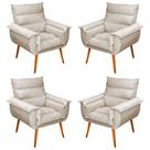 Kit 04 Poltronas Decorativas Modernas Sala e Recepção Monza Pés Palito Suede Bege - Desk Design