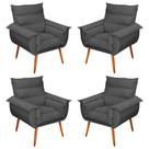 Kit 04 Poltronas Decorativas Modernas Sala e Recepção Monza Pés Palito Suede Cinza - Abmaza