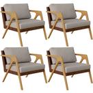 Kit 04 Poltronas Decorativas Para Sala De Estar Pietra L02 material sintético Marrom Linho Bege - Lyam Decor