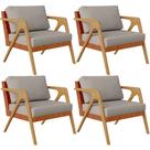 Kit 04 Poltronas Decorativas Para Sala Estar Pietra L02 material sintético Camel Linho Bege - Lyam Decor