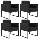 Kit 04 Poltronas Decorativas para Sala Recepção Base Fixa Metal Helô L02 Linho Chumbo - Lyam Decor