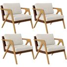 Kit 04 Poltronas Decorativas Pietra L02 material sintético Marrom Linho Champagne - Lyam Decor