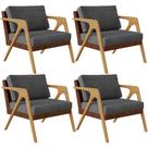 Kit 04 Poltronas Decorativas Pietra L02 material sintético Marrom Linho Cinza Escuro - Lyam Decor