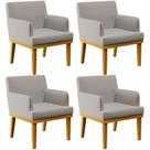 Kit 04 Poltronas Decorativas Sala De Estar Base Mel Beatriz W01 Linho Bege - Lyam Decor