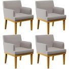 Kit 04 Poltronas Decorativas Sala De Estar Base Mel Beatriz W01 Linho Bege - Lyam Decor