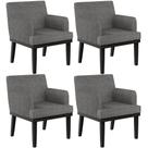 Kit 04 Poltronas Decorativas Sala de Estar Base Preto Beatriz W01 Linho Cinza Escuro - Lyam Decor