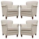 Kit 04 Poltronas Decorativas Sala de Estar Brunei Pés Madeira Couro Off White G58 - Gran Belo