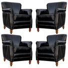 Kit 04 Poltronas Decorativas Sala de Estar Brunei Pés Madeira Preto Couro G58 - Gran Belo