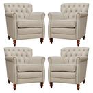 Kit 04 Poltronas Decorativas Sala de Estar Níger Pés Madeira Couro Off White G58 - Gran Belo