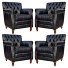 Kit 04 Poltronas Decorativas Sala de Estar Níger Pés Madeira Couro Preto G58 - Gran Belo