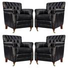 Kit 04 Poltronas Decorativas Sala de Estar Níger Pés Príncipe Couro Preto - Gran Belo