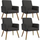 Kit 04 Poltronas Pés Palito Linho Chumbo material sintético Preto