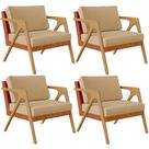 Kit 04 Poltronas Pietra material sintético Camel Linho Bege Escuro