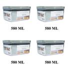 kit 04 Potes Para Mantimentos Herméticos Retangular Empilhável 580ml Código 1167 Paramount Plásticos
