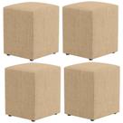 Kit 04 Puffs Quadrado L02 Linho Bege Escuro