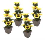 Kit 04 Unidades MINI ARRANJO GIRASSOL AMARELO VASO MADEIRA DECORAÇÃO FESTA JARDIM FROZEN