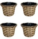 Kit 04 Vasos Decoração Plantas Enfeite Cachepot Plastico Vime Trançado -Cappuccino