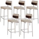 Kit 05 Banquetas Alta Bar Cozinha Sala De Jantar Aço Branco Kaira C01 Linho Areia material sintético Café - Lyam Decor