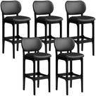Kit 05 Banquetas Alta Para Cozinha Madeira Fixa Betta L02 Preto material sintético Preto - Lyam Decor Kit 05 Banquetas Alta Para Cozinha Madeira Fixa Betta L02 Preto material sintético Preto - Lyam Decor