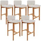 Kit 05 Banquetas Alta Para Cozinha Sala de Jantar Bar Dara L02 Bouclê Cru - Lyam Decor