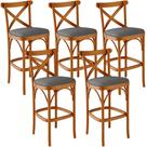 Kit 05 Banquetas Altas Cozinha Bancada Bar Sala Jantar Estofada Ávila L02 Linho Cinza Escuro - Lyam Kit 05 Banquetas Altas Cozinha Bancada Bar Sala Jantar Estofada Ávila L02 Linho Cinza Escuro - Lyam