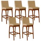 Kit 05 Banquetas Altas Para Cozinha Sala de Jantar Fixa Mila B04 Linho Bege Escuro - Lyam Decor Kit 05 Banquetas Altas Para Cozinha Sala de Jantar Fixa Mila B04 Linho Bege Escuro - Lyam Decor